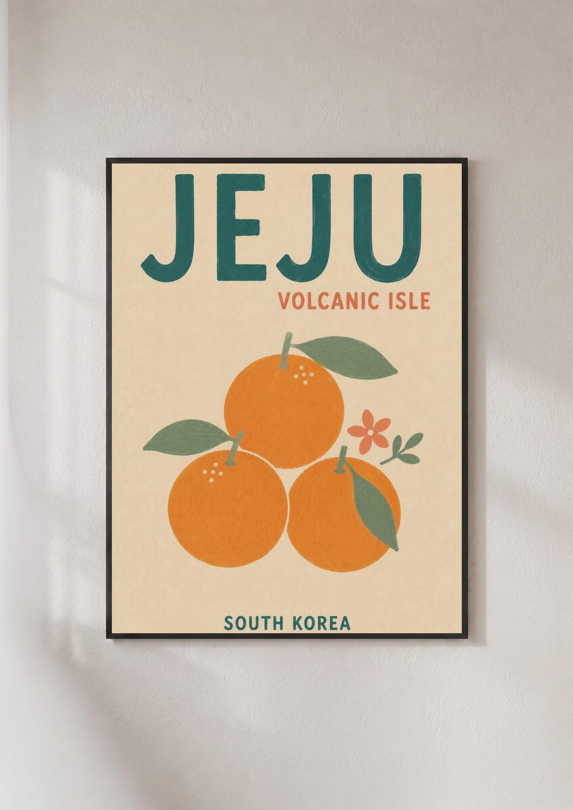 Jeju Volcanic Isle South Korea Travel Poster Citrus Orange Art