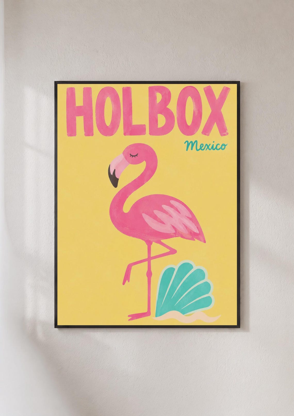 Holbox Mexico Pink Flamingo Tropical Travel Poster Retro Decor