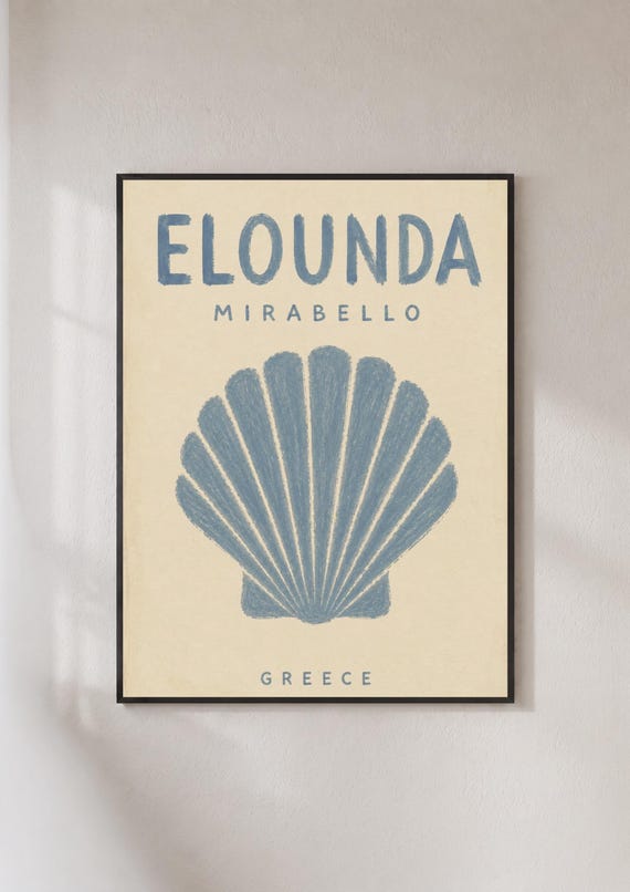 Elounda Greece Poster Mirabello Crete Shell Print Greek Travel Wall Art