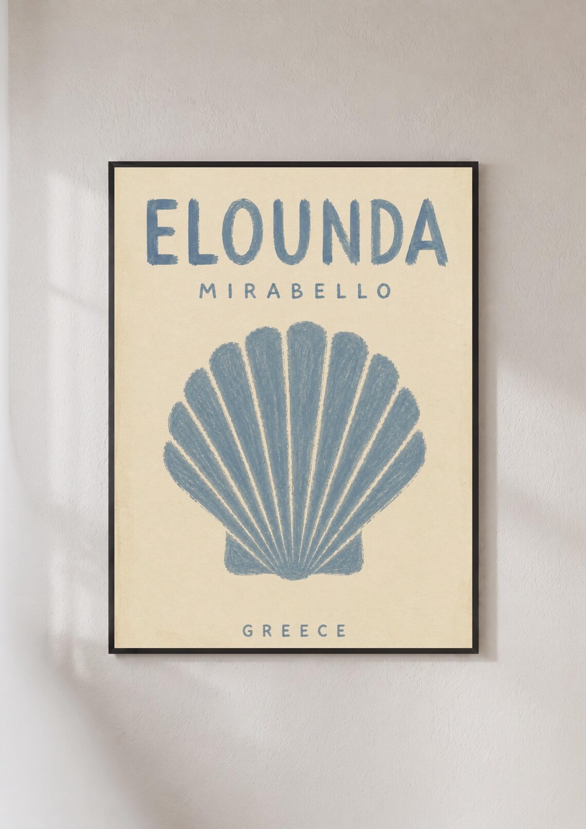 Elounda Mirabello Greece Scallop Shell Coastal Travel Typography Poster