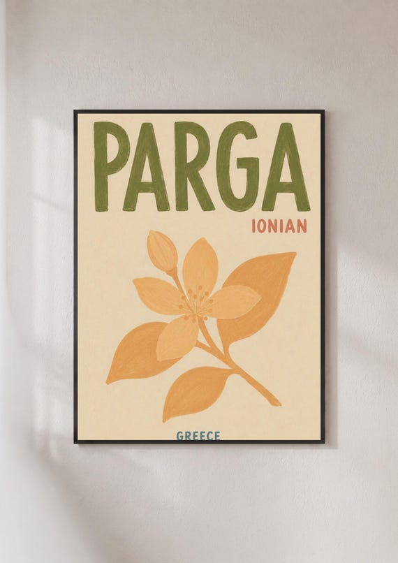 Parga Greece Travel Poster Ionian Floral Wall Art Greek Holiday Print Retro