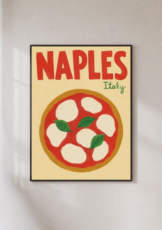 Naples Italy Pizza Poster Margherita Wall Art Italian Travel Print Kitchen Decor
