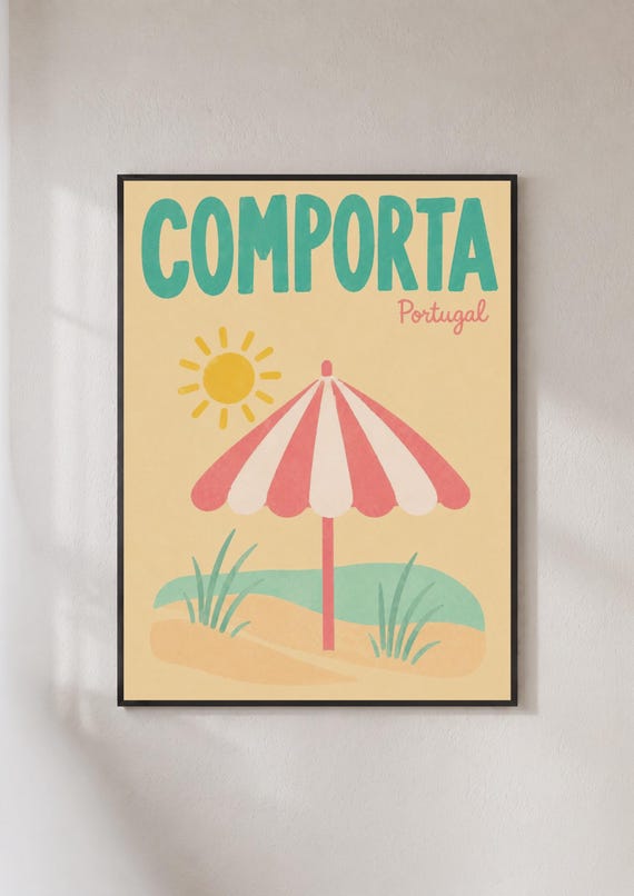 Comporta Portugal Beach Poster Retro Travel Print Vintage Sun Wall Art