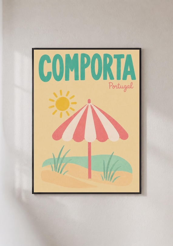 Comporta Portugal Beach Umbrella Retro Travel Sun Style Poster