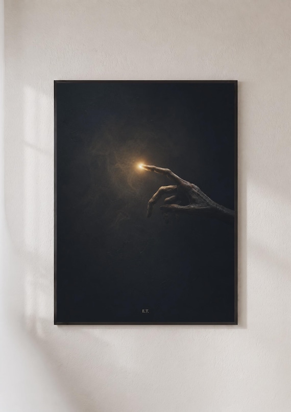 The E.T. Glowing Finger Dark Cinematic Alien Touch Movie Poster