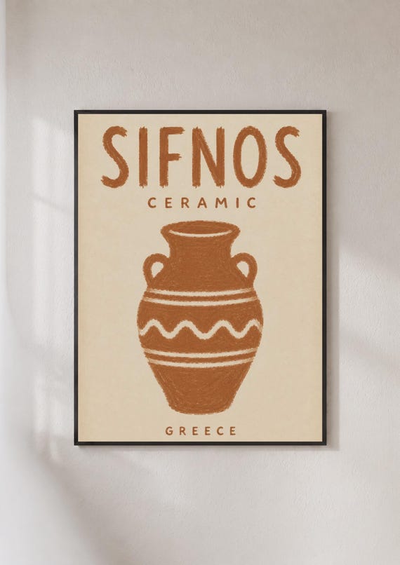 Sifnos Greece Ceramic Poster Greek Island Travel Print Terracotta Pottery Wall Art
