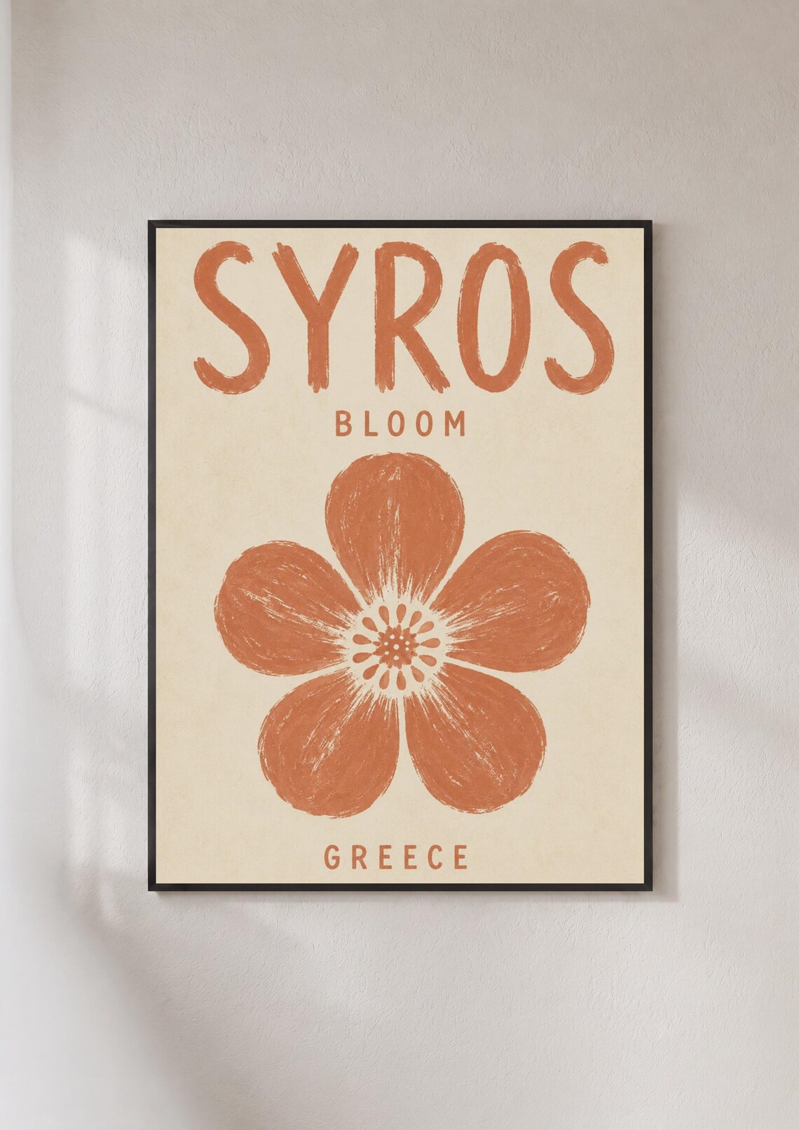 Syros Greece Flower Travel Poster, Terracotta Floral