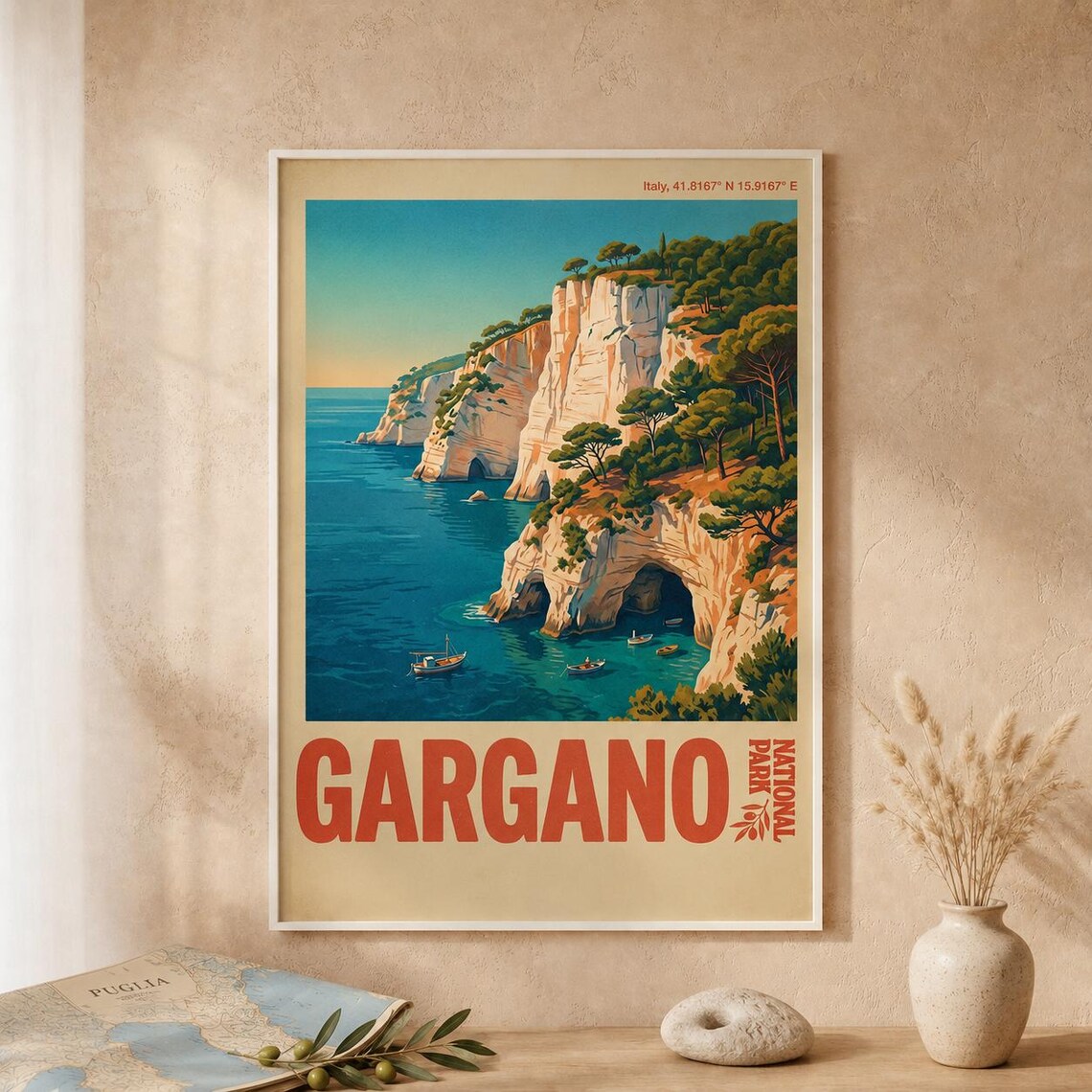 Gargano National Park Italy Adriatic Coast Cliffs Travel Poster