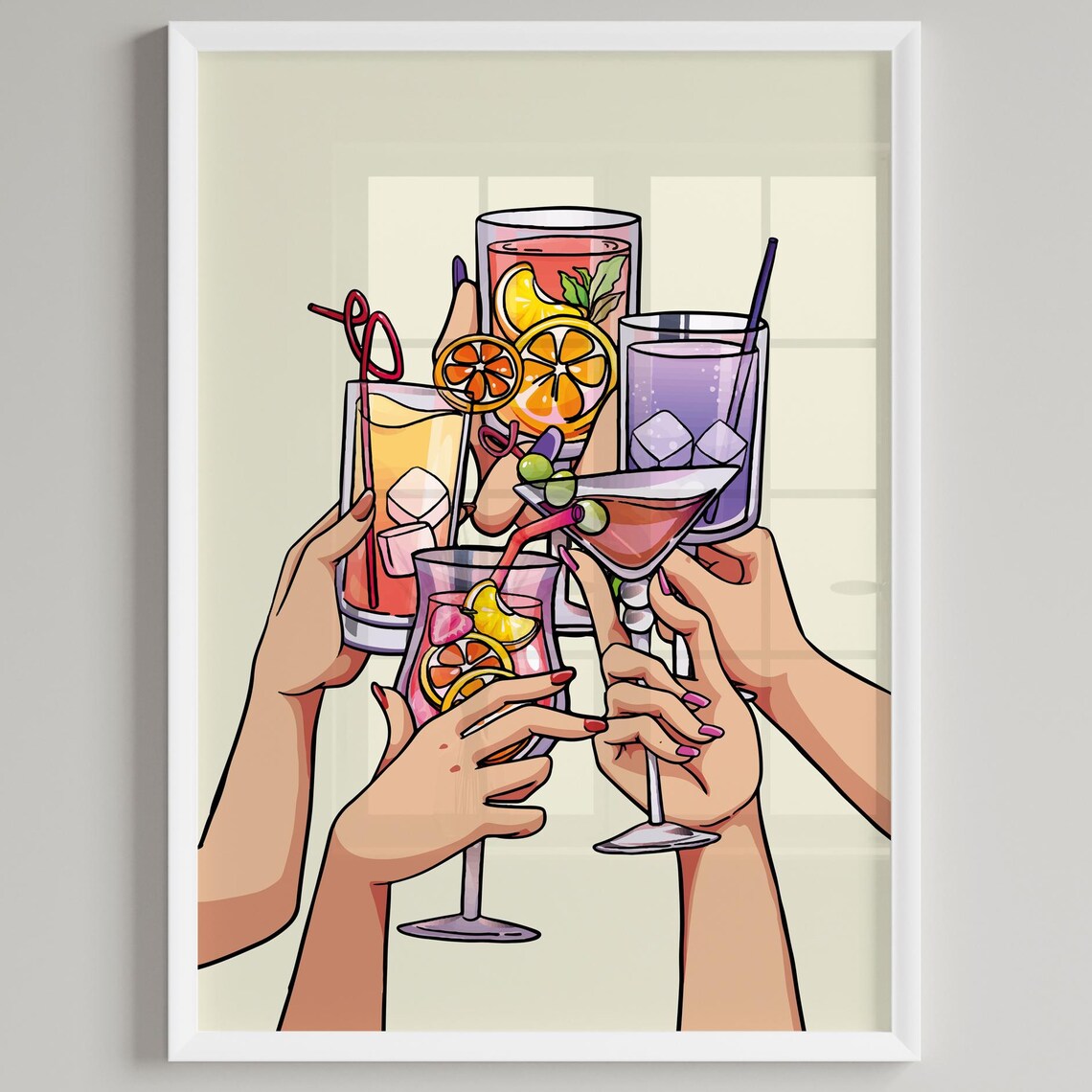 Cheers Cocktail Toast Colorful Party Bar Cart Drink Art Poster