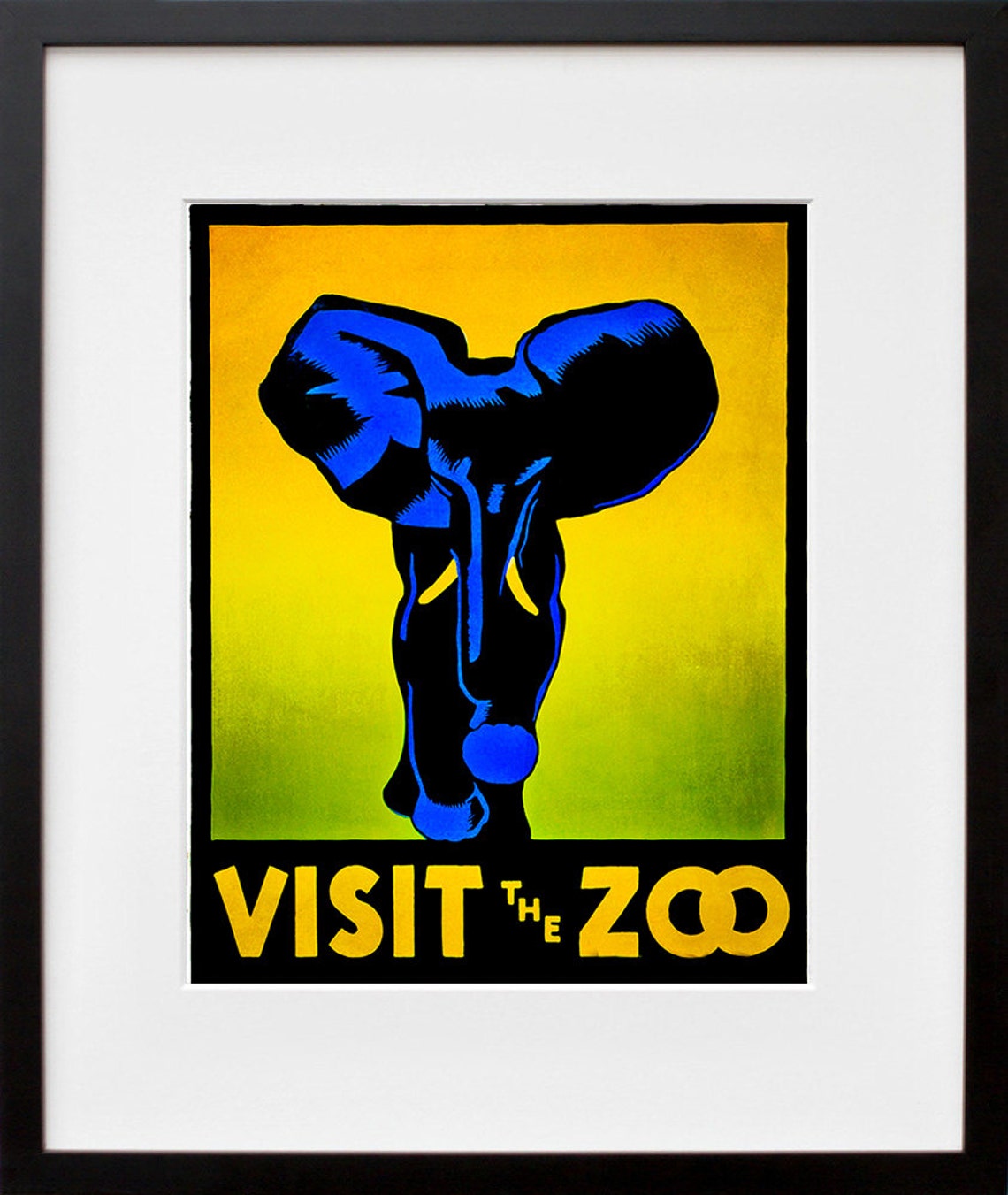 Visit The Zoo Blue Elephant Silhouette WPA Style Animal Art Poster - Image 2