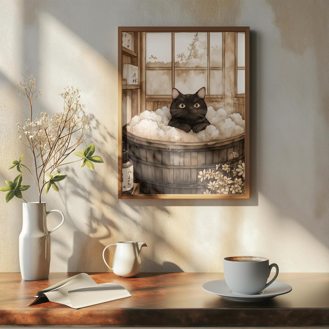 Black Cat Relaxing In Wooden Tub Bubbles Vintage Bath Poster - Image 7