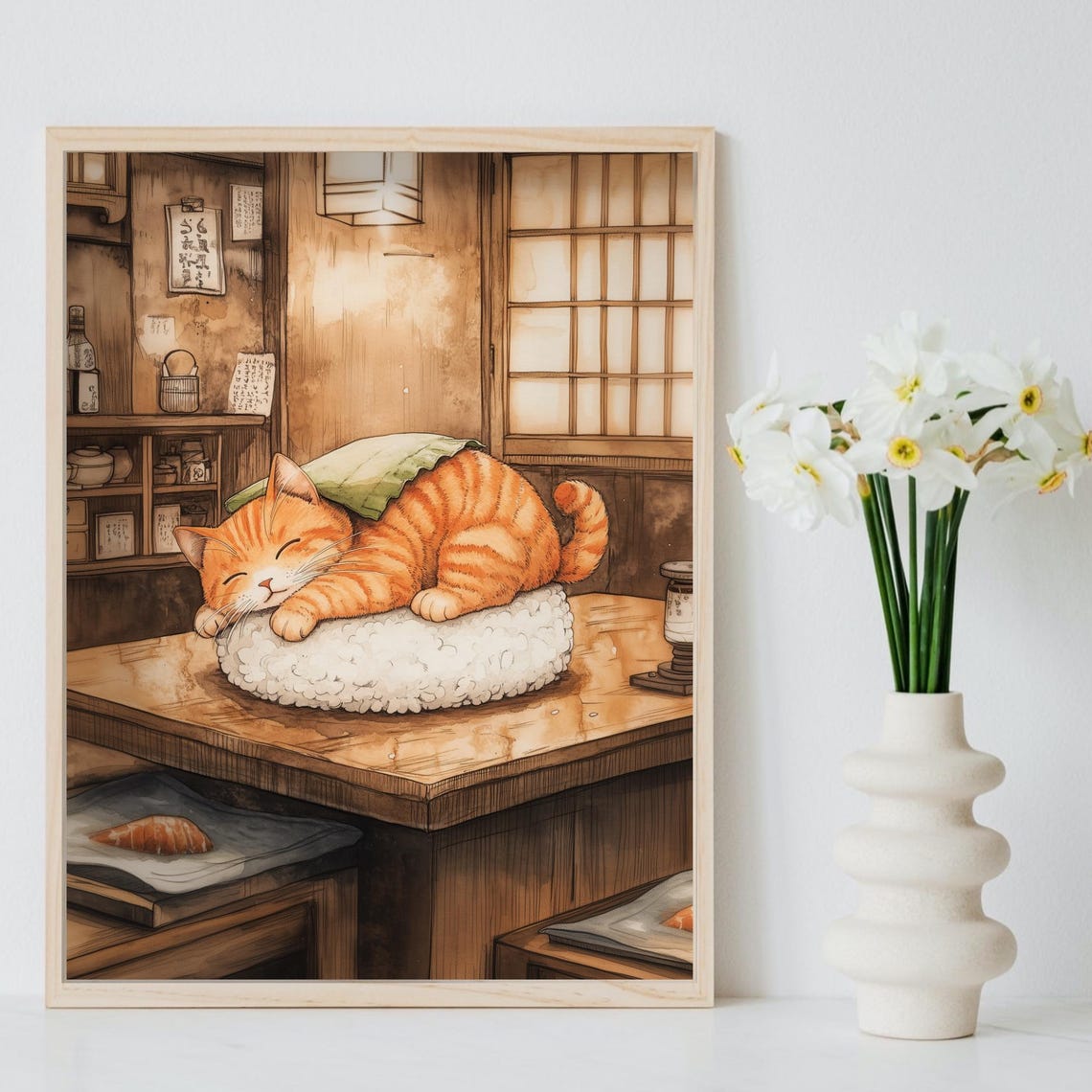 Orange Cat Napping As Nigiri Sushi In A Cozy Sushi Bar Poster - Image 8