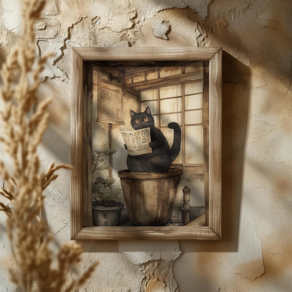 Black Cat Reading Newspaper On Wooden Tub Japanese Bath Poster - Image 5