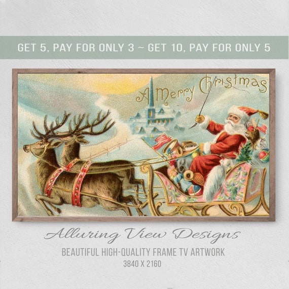 Vintage Santas Sleigh Christmas Art Print