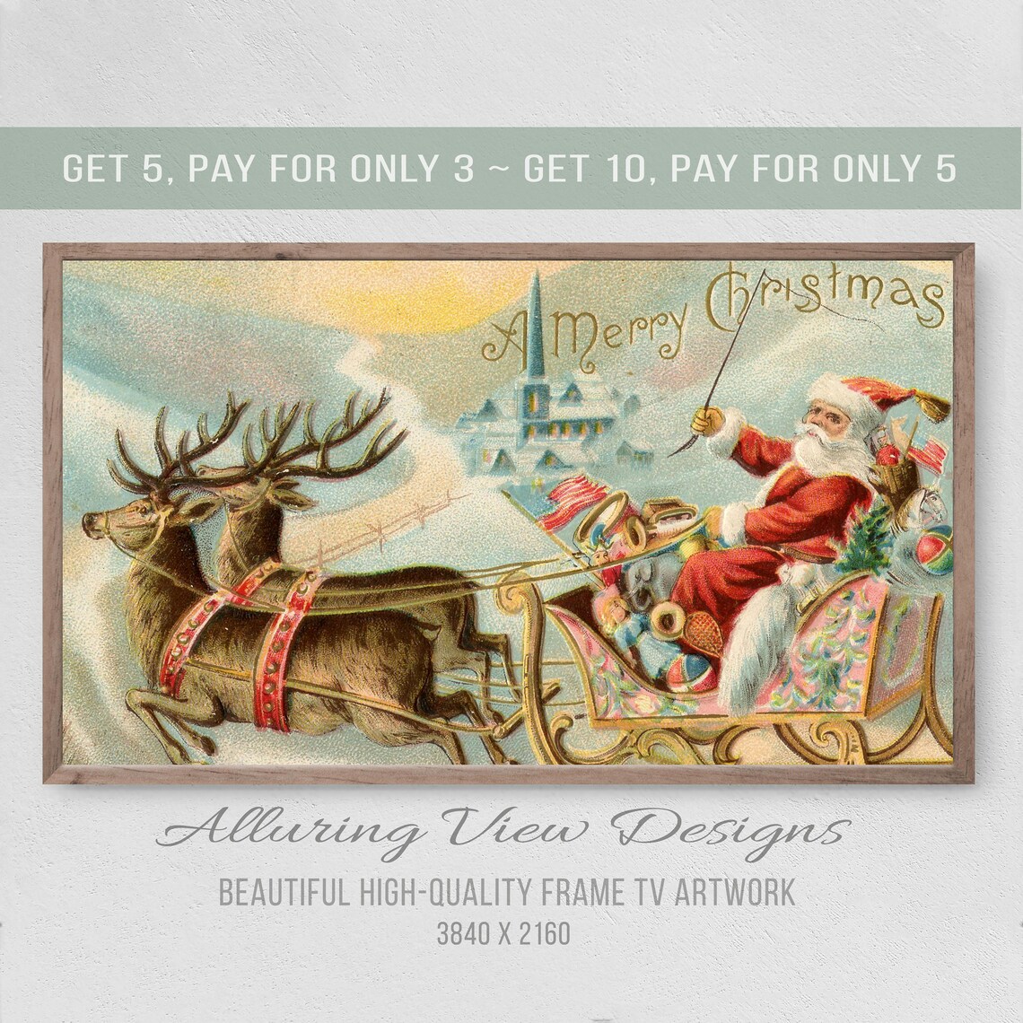Vintage Santas Sleigh Christmas Art Print
