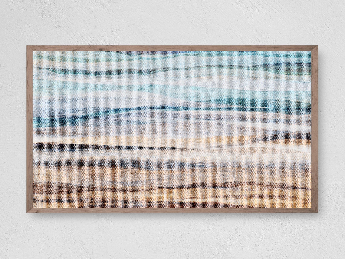 Blue Beige Brown Woven Horizontal Stripe Calm Modern Wall Art