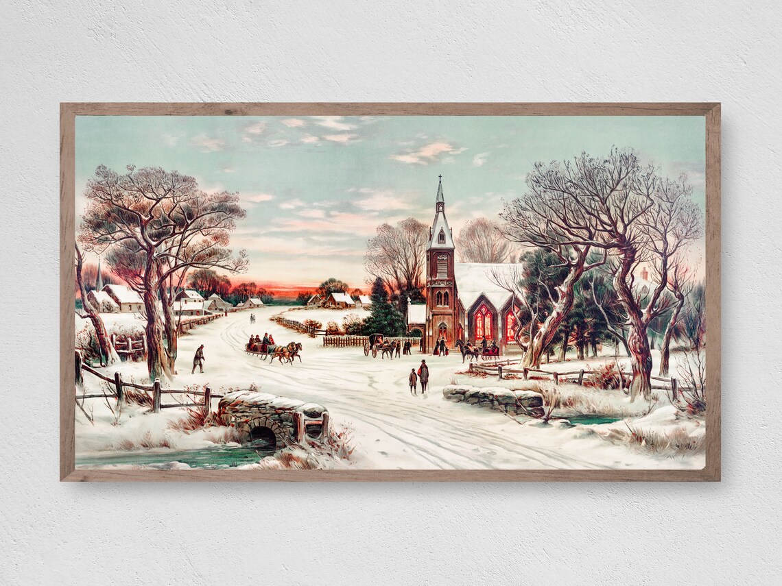 Vintage Christmas Morning Art Print, Winter Holiday