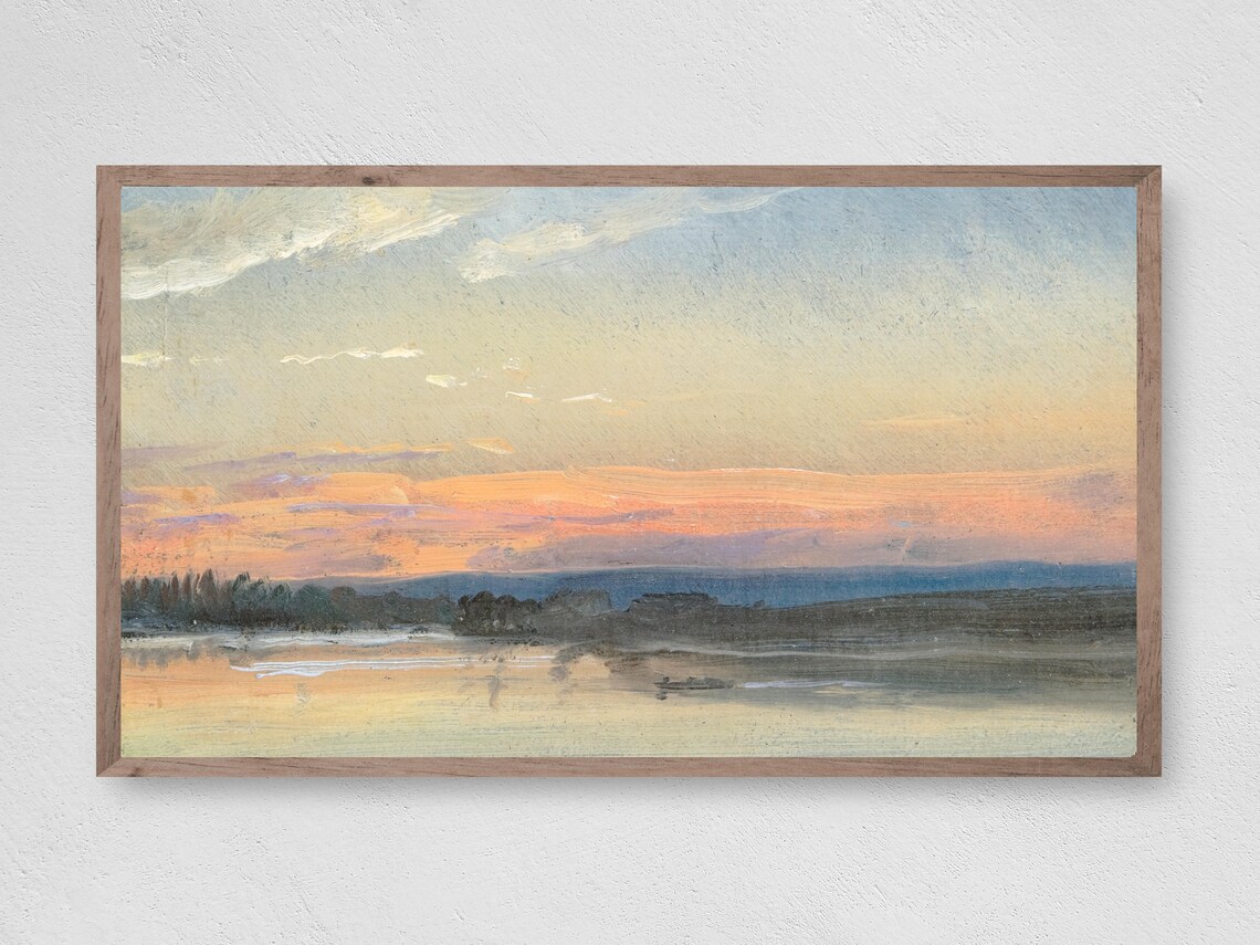 Sunset Lake Travel Poster, Nature Landscape Art