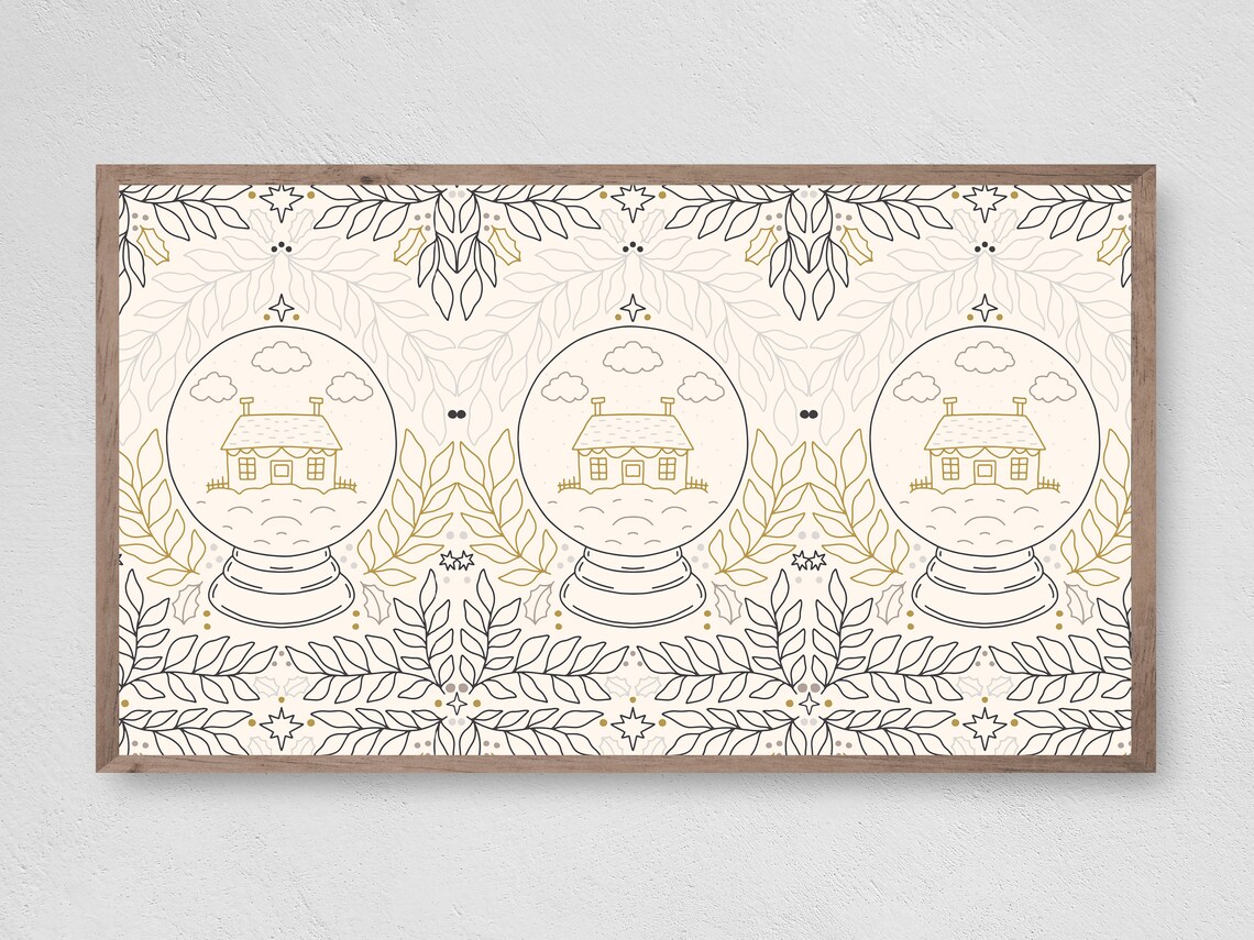 Minimalist Christmas Snow Globes Line Art Gold Holiday Art Print
