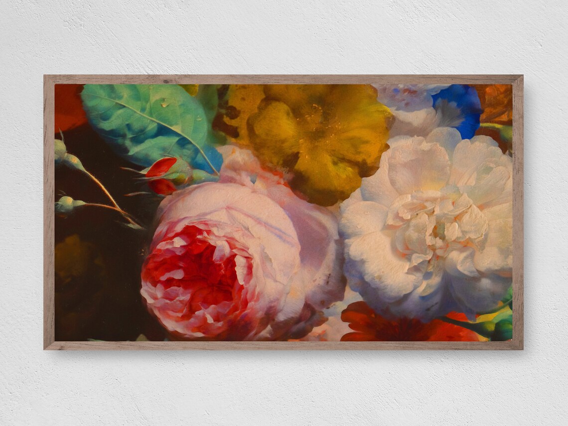 Oil Painted Pink White Roses Lush Romantic Floral Close Up Art Print