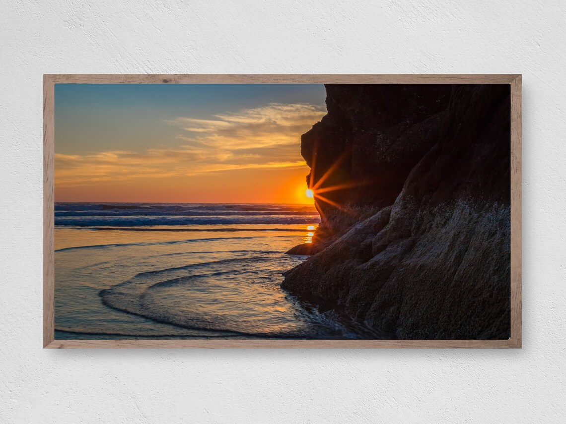 Instant Sunset Ocean Art, Coastal Landscape