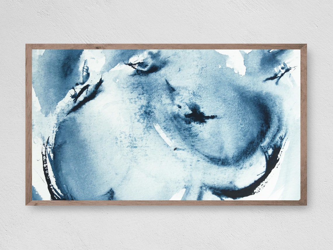 Indigo Dream Blue Abstract Watercolor Swirls Modern Fluid Art Print