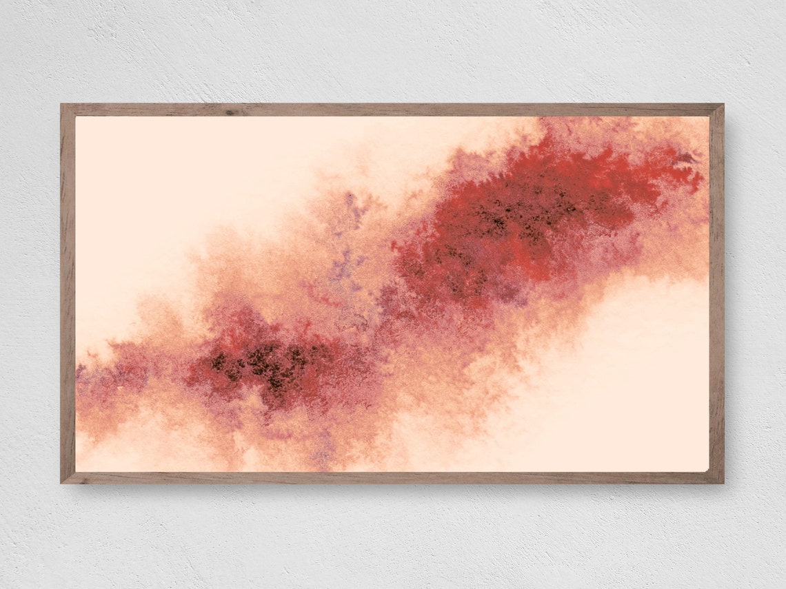 Rose Red Watercolor Cloud Wash Soft Peach Abstract Wall Art Poster