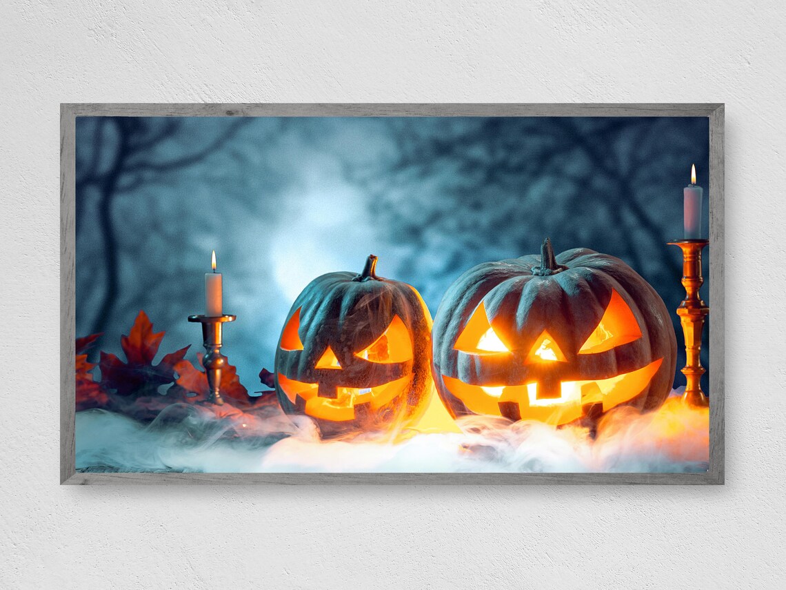 Glowing Pumpkins Halloween Art Print, Instant Decor