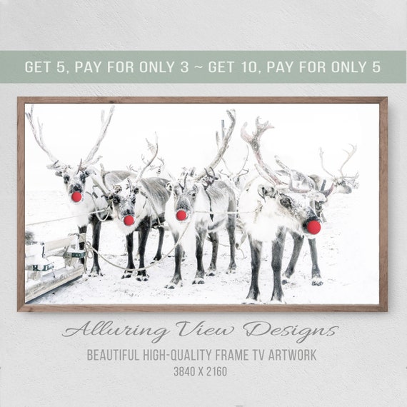 Rudolf Group In The Snow Art Print, Winter Christmas
