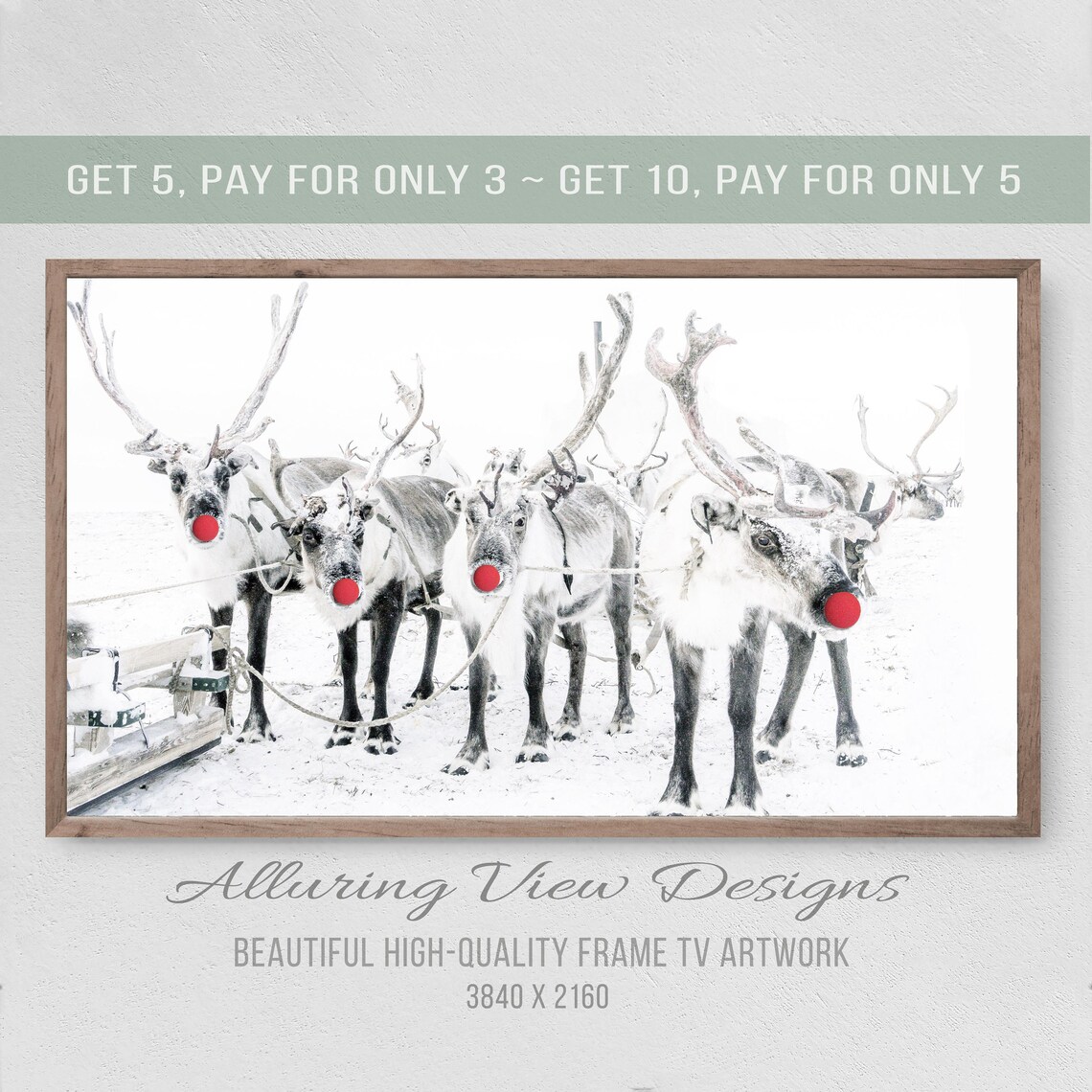 Rudolf Group In The Snow Art Print, Winter Christmas