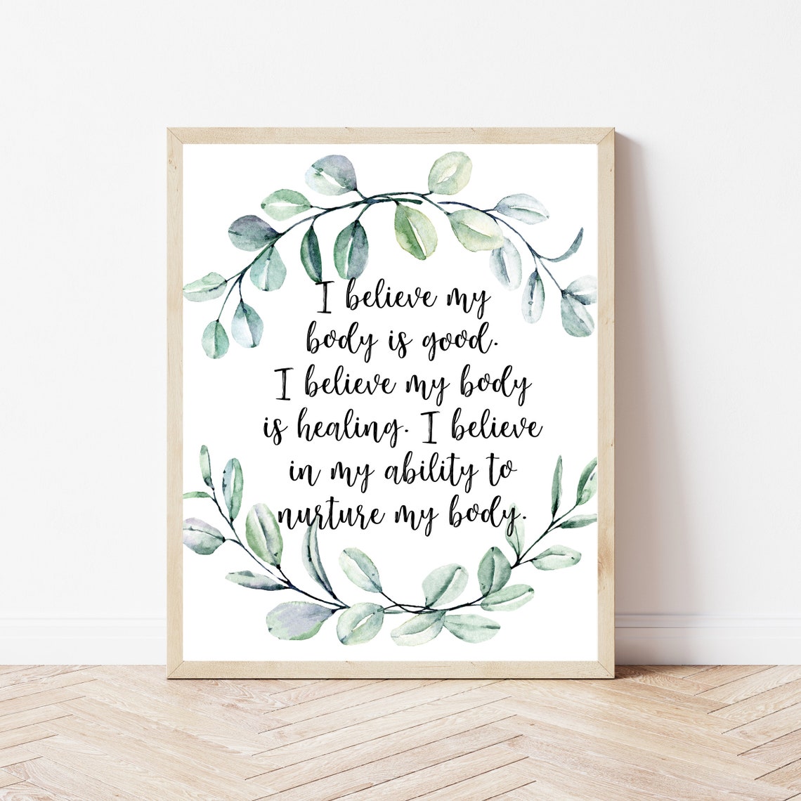 Body Positive Affirmation Eucalyptus Watercolor Greenery Quote Poster
