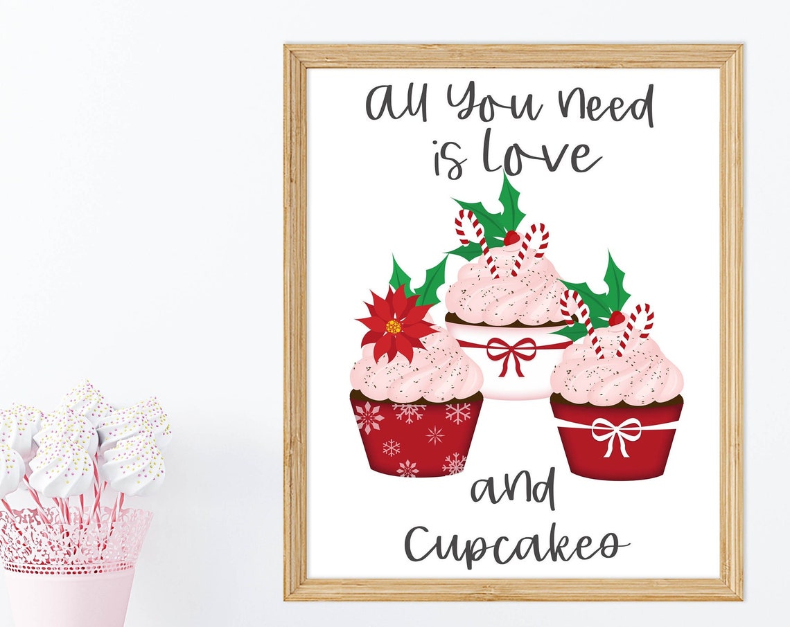 All You Need Is Love And Cupcakes Christmas Kitchen Baking Sign Poster