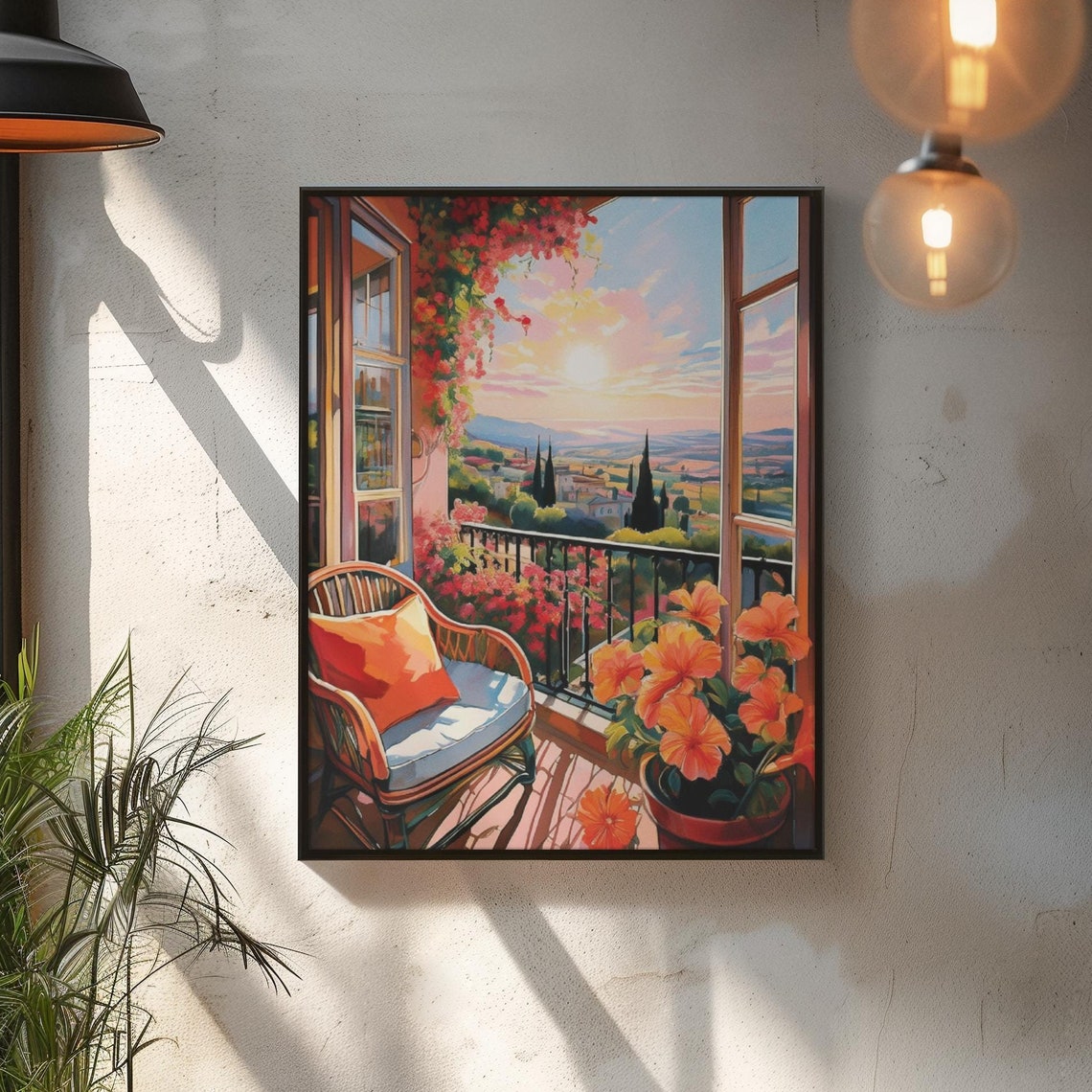 Golden Sunset Balcony View Over Mediterranean Hillside Art Poster
