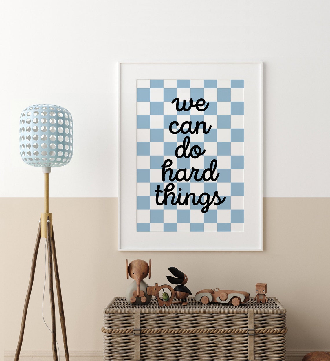We Can Do Hard Things Script Quote Blue Checkerboard Art Poster - Image 4