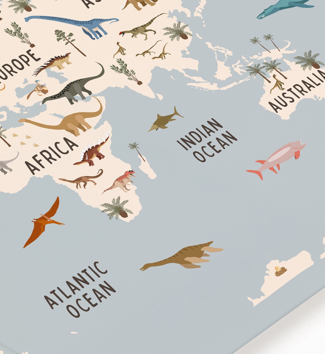 Dinosaur World Map Art Print, Nursery Educational Poster - Image 4