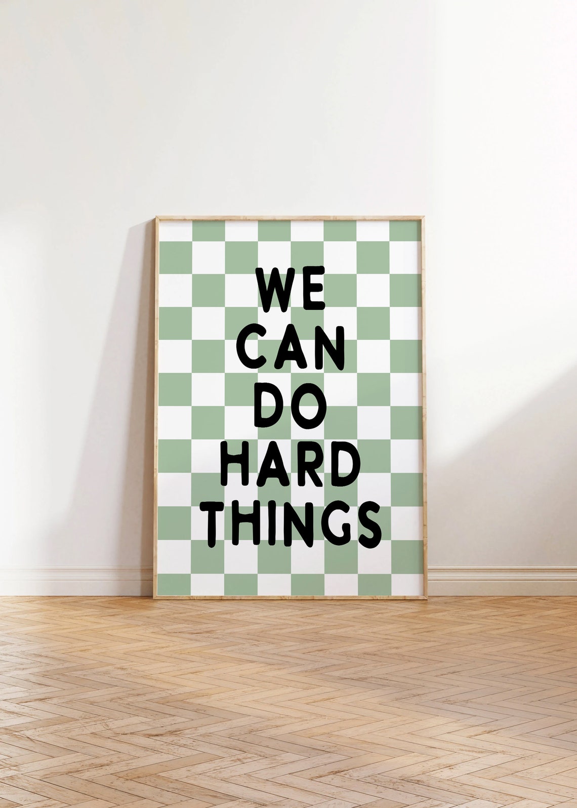We Can Do Hard Things Bold Quote Green Checkerboard Kids Poster - Image 2