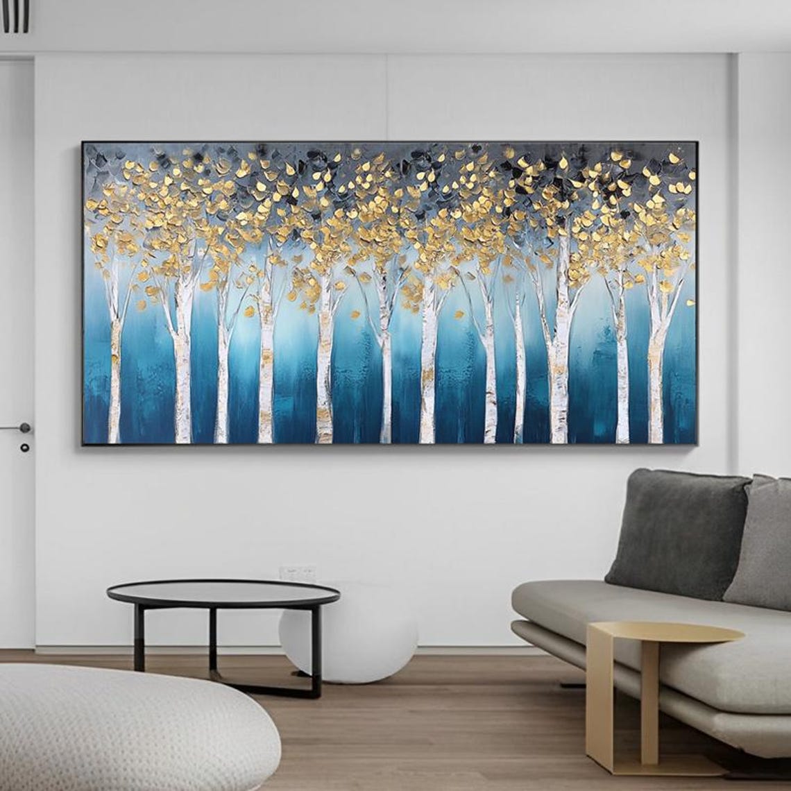 White Birch Trees Crowned With Golden Leaves Forest Panoramic Wall Art