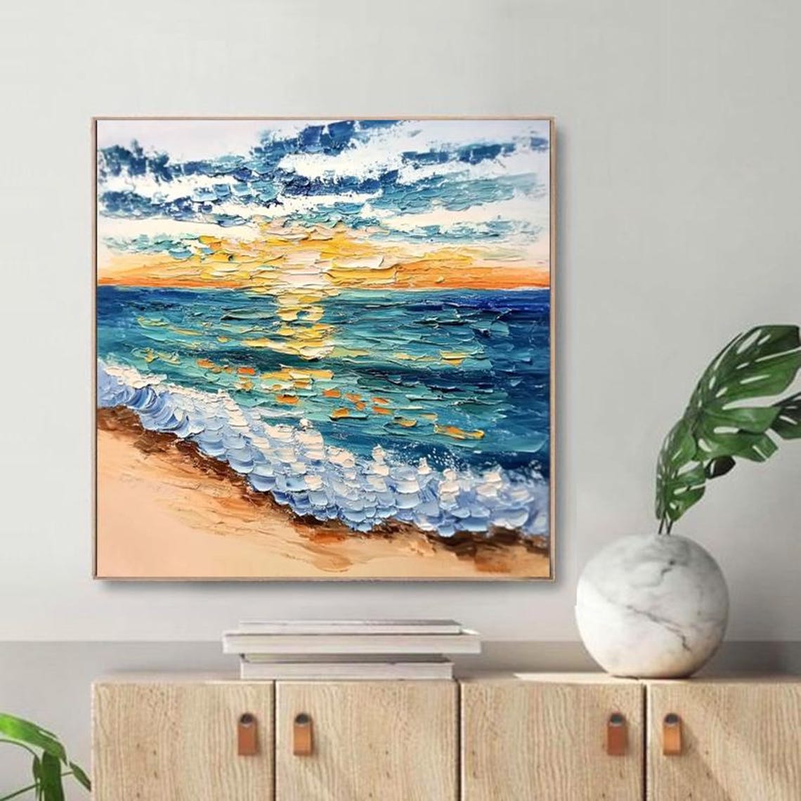 Sunlit Ocean Waves Breaking at a Golden Sunset Beach Scene Poster