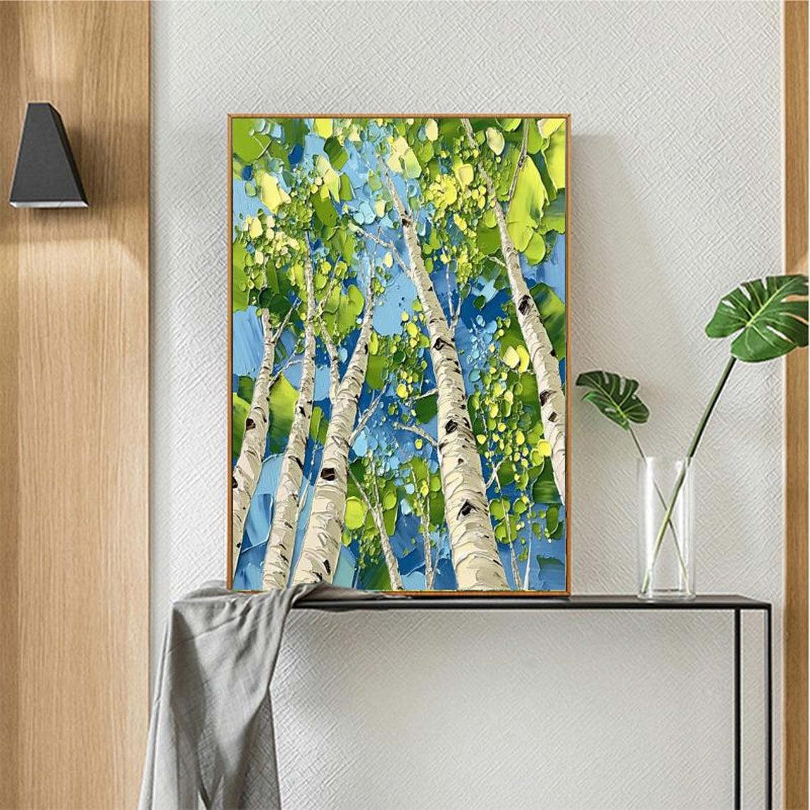 Abstract Landscape Painting Grey Sky And Lake With Pine Tree Reflections Textured Wall Art For Living Room Entryway Dining Room - Image 3
