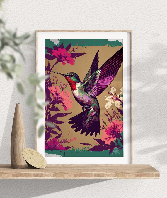 Hummingbird Wall Print Spring Flower Art Purple Flora Bedroom Decor Flower Poster Paul Gauguin