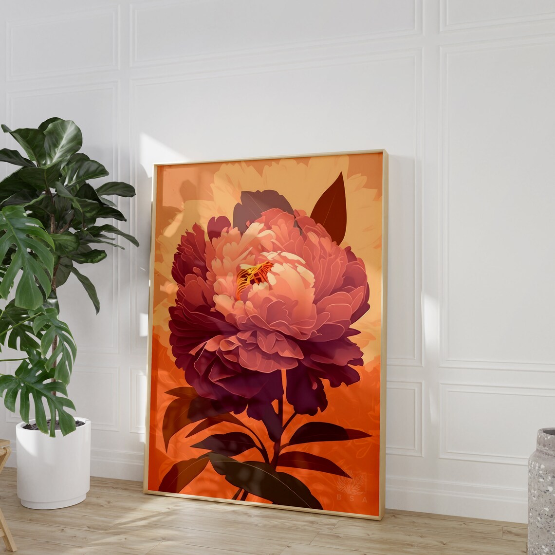 Peony Pink Art Print, Retro Floral Decor - Image 2