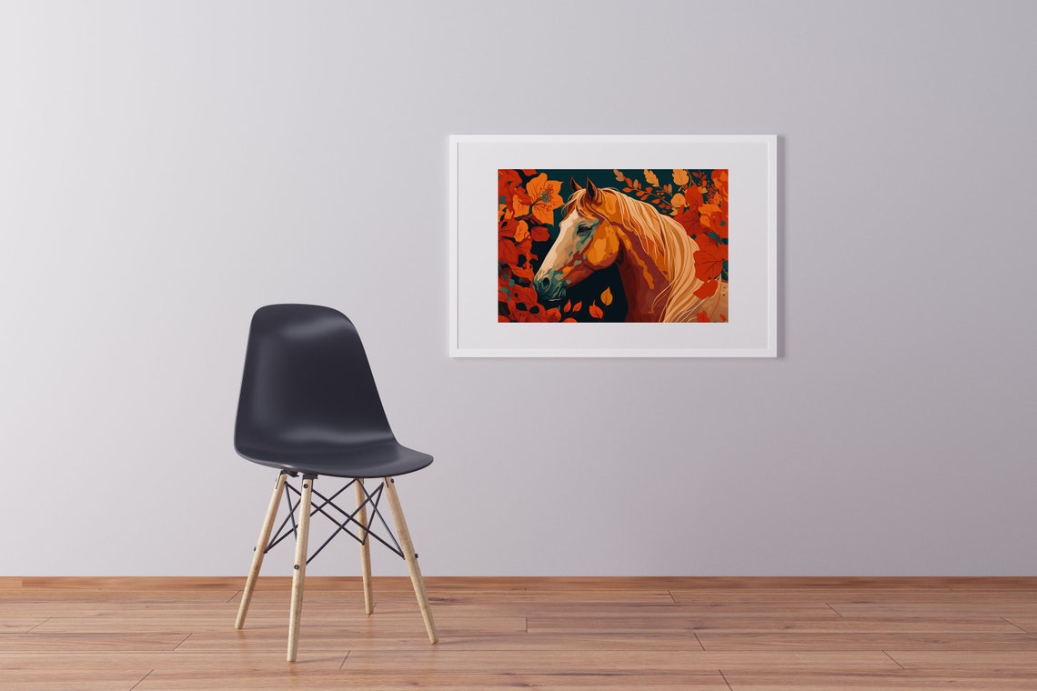Farmhouse Horse Decor Print Horse Painting Print Horses Portrait In Leaves Farmhouse Art Large Horse Poster - Image 2