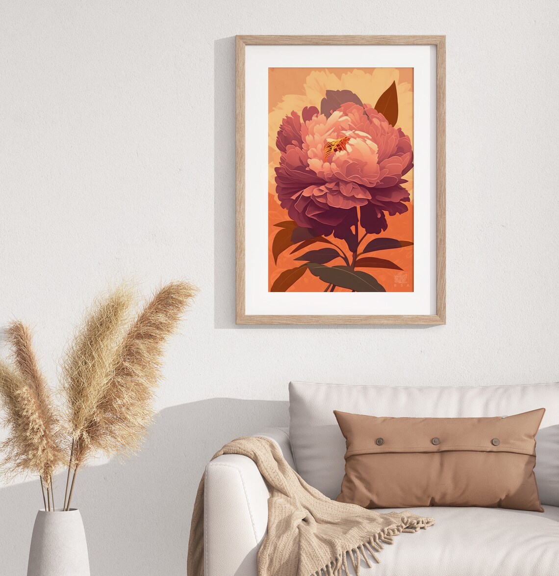 Peony Pink Art Print, Retro Floral Decor - Image 3