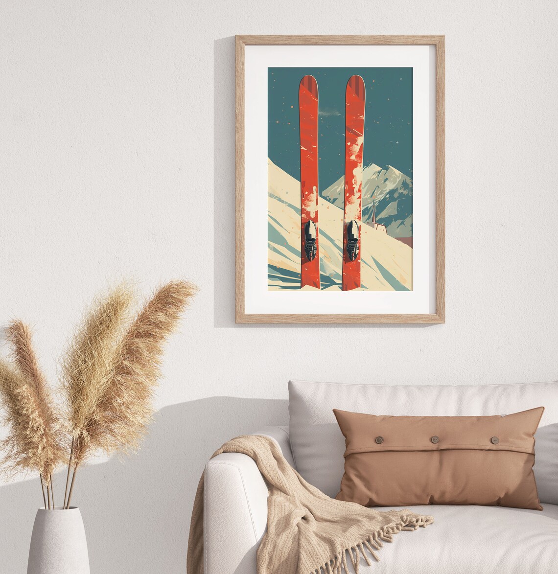 Vintage Red Skis Swiss Resort Travel Poster - Image 2
