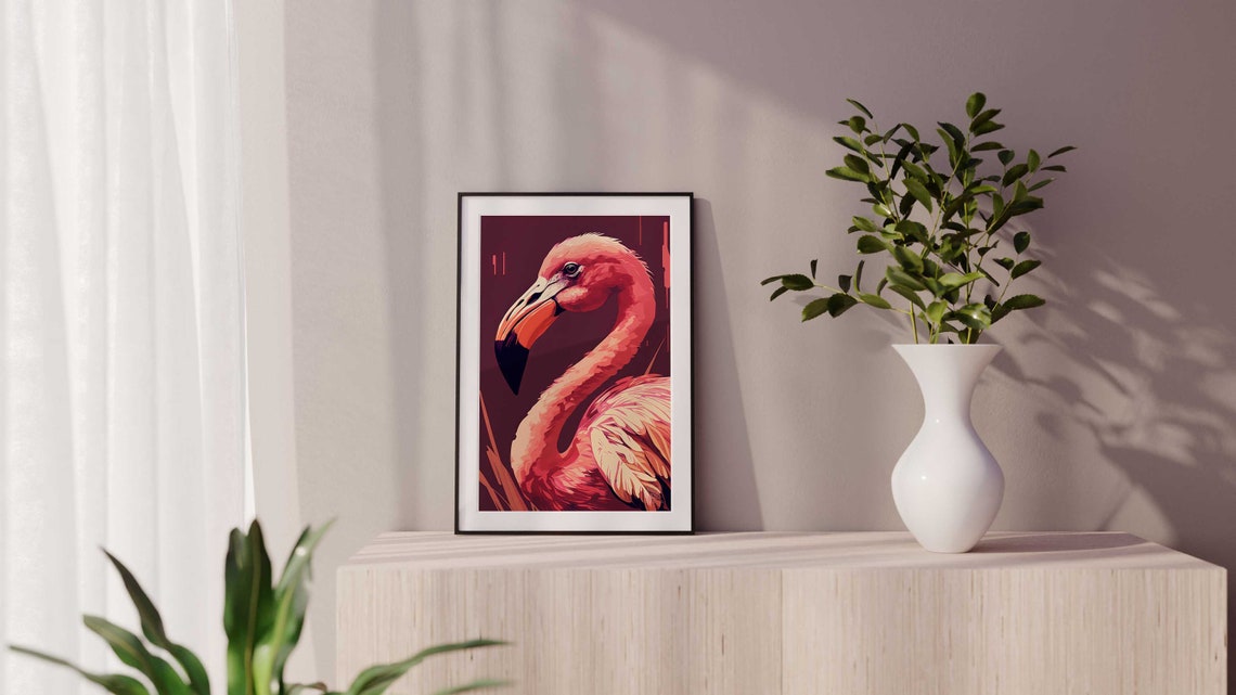 Pink Flamingo Portrait Poster Close Up Elegant Tropical Bird Decor - Image 2