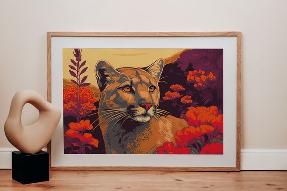 Mountain Lion Puma Poster Art Western Home Decor Modern Chic Wildlife Wall Art Mountain Lion Print Animal Lover Gift