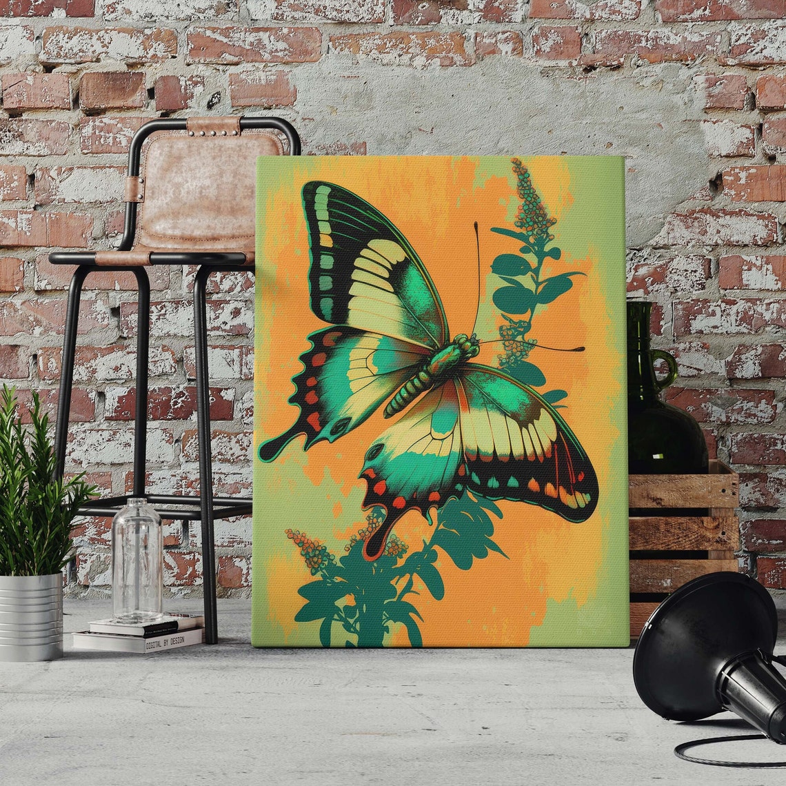 Green Swallowtail Butterfly Poster Orange Botanical Vintage Style Art - Image 2