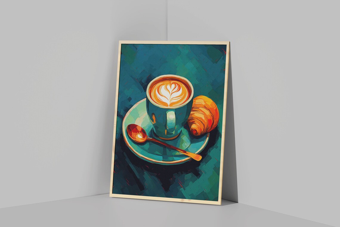 French Coffee Breakfast Espresso Croissant Poster - Image 2