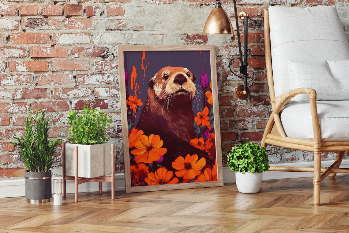 Sea Otter Portrait Floral Print Wildlife Decor Ocean Animal Wall Art Cute Animal Art Kids Room Decor Sea Life Nursery Print River Art - Image 3