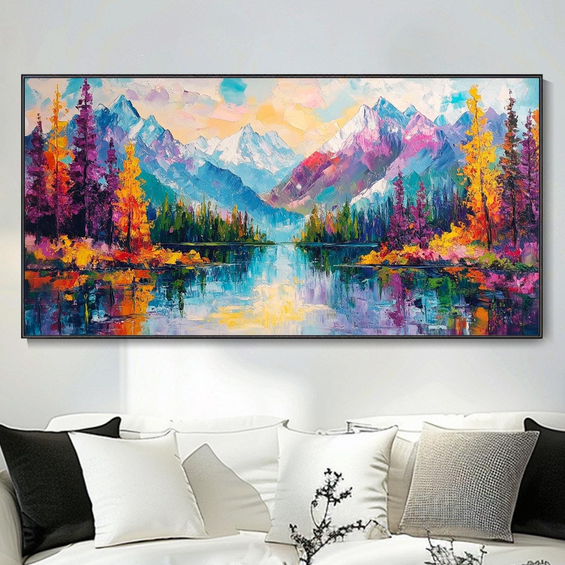 Colorful Mountain Lake Reflection Autumn Forest Peaks Art Poster